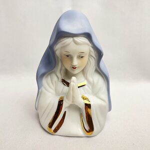 Porcelain Virgin Mary Vintage Figurine Praying Woman Gold Trim Religious Décor